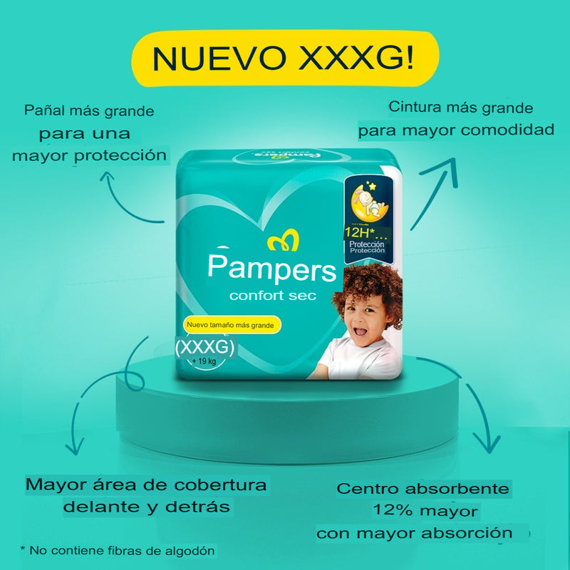 Set de pañales Pampers Confort Sec - 2 paquetes con 196 unidades + 6 toallitas húmedas